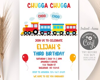 Editable Train Birthday Invitation Chugga Chugga Choo Choo Invitation Choo Choo Train Boy Birthday Invite Train Birthday Party Boy