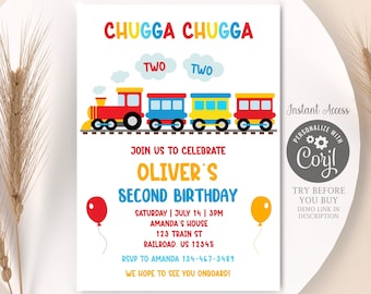 Editable Train Birthday Invitation Chugga Chugga Two Two Invitation Choo Choo Train 2nd Birthday Invite Second Birthday Party Boy