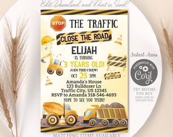 Editable Construction Invitation Construction Birthday Invitations Dump Truck Party Invite Printable Template Digital Instant Download