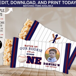 Bearbeitbar Baseball Erster Geburtstag Rice Krispie Rookie Jahr Baseball Sportball 1. Geburtstag Rice Krispie Label Sofort Download