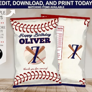 Bearbeitbare Baseball Geburtstags-Chip-Tasche Rookie-Jahr Baseball Sportball Geburtstags-Chips-Beuteletikett