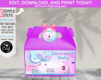 Mermaid Gable Box Labels Under the Sea Party Favors Girl Birthday ...