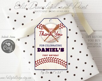 Bewerkbare honkbal bedankje tag honkbal kleine rookie ronde tag sport honkbal partij labels honkbal jongen verjaardagsfeestje gunst tag