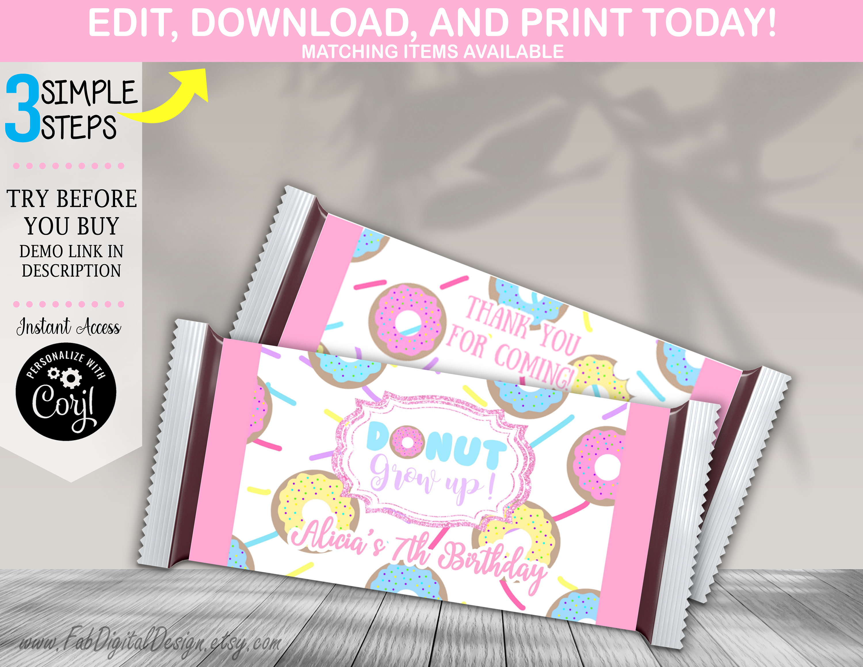Editable Donut Grow up Chocolate Bar Label Personalized Doughnut ...