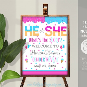 Editable What&#39;s The Scoop Gender Reveal Baby Shower Welcome Sign Blue Or Pink Ice Cream Baby Shower Welcome Poster Editable Digital Download