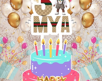 Gucci Themed Digital Download | Personalized Cake Topper & T-Shirt Design for Baby Girl | Luxury Party Decor Printable