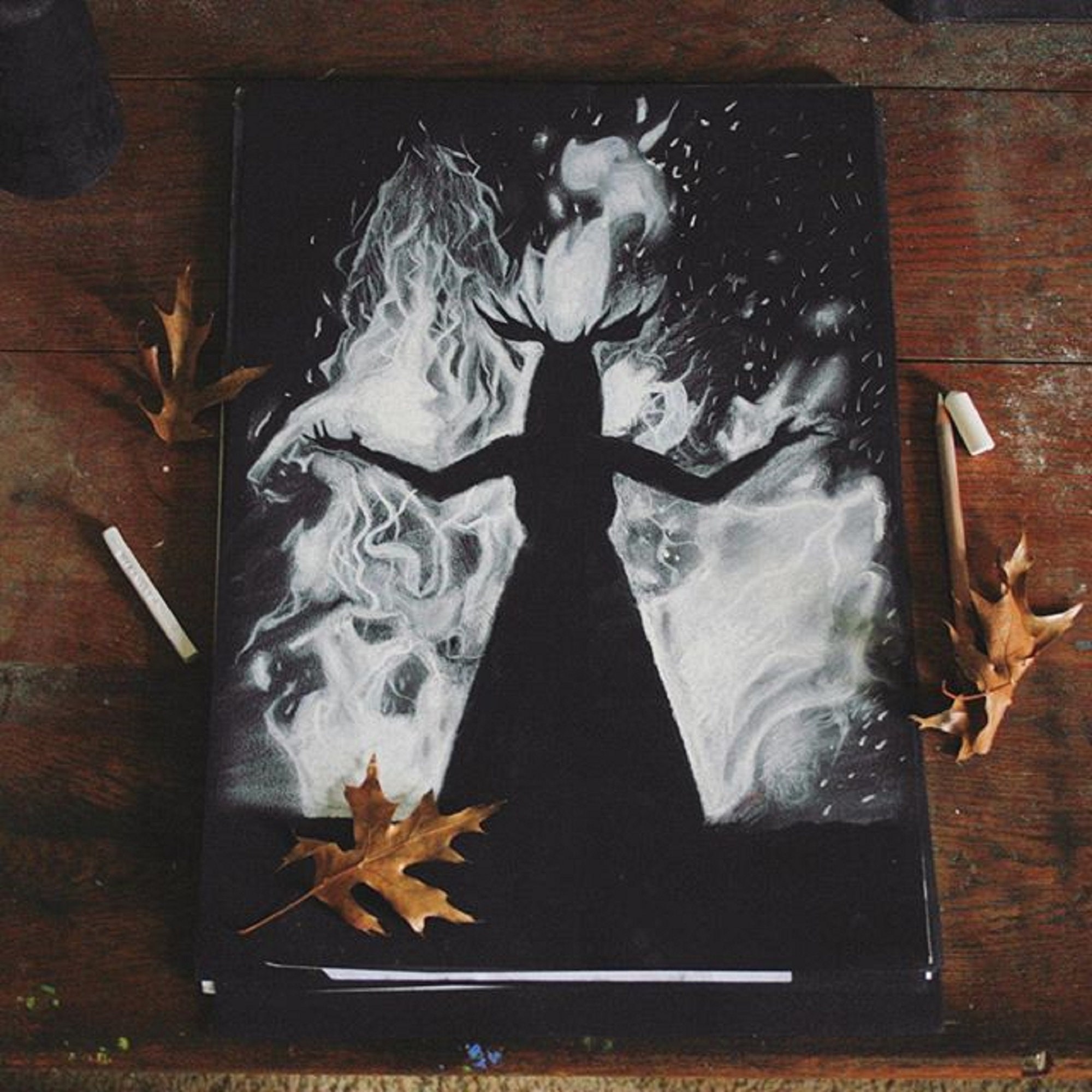 A3 SAMHAIN DRAWING White Charcoal Black Canson Paper Etsy