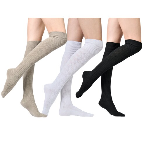 Ladies Cable Knit Knee High Socks. Rich 