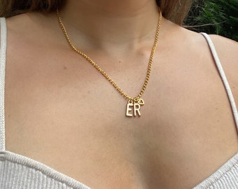 Double Initial Necklace with Heart Charm