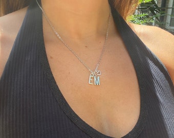 Double initial necklace with heart charm