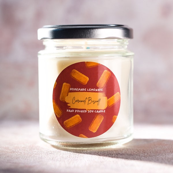 Biscoff Candle - caramalised biscuit scented 8oz glass jar candle - vegan & cruelty free