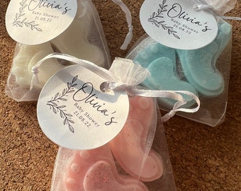 Personalised Baby Shower favour wax melts | Pack of 2 feet per bag | choose your scent & colour | personalised sticker