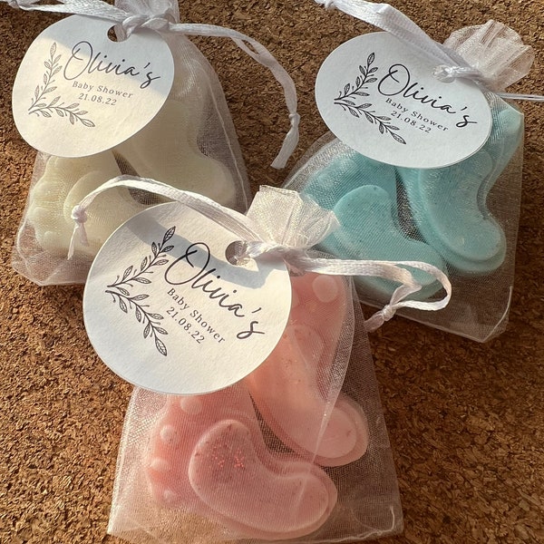 Personalised Baby Shower favour wax melts | Pack of 2 feet per bag | choose your scent & colour | personalised sticker