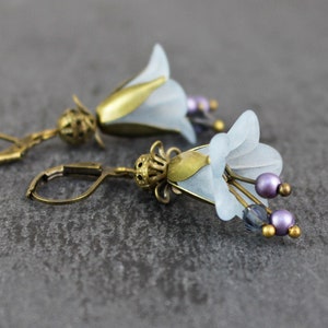 Blossom earrings in light blue and purple, bluebells romantic earrings, jewelry for women gift, romantic bridal jewelry