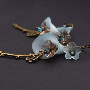 Blossom earrings, cherry blossoms, light blue, ice blue, brown, floral earrings