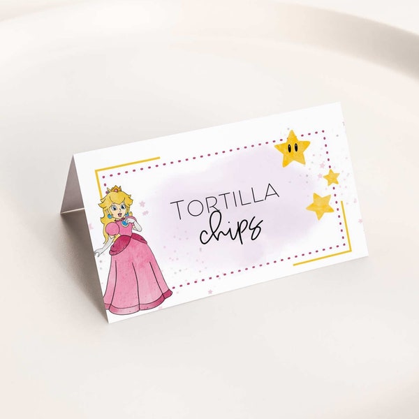 Princess Peach Table Tent Food Labels for birthday party, digital download