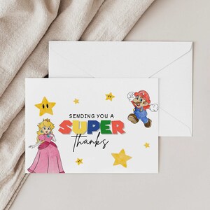 Aquarela colorida desenhada à mão Super Mario e Peach aniversário obrigado Cartão DOWNLOAD DIGITAL