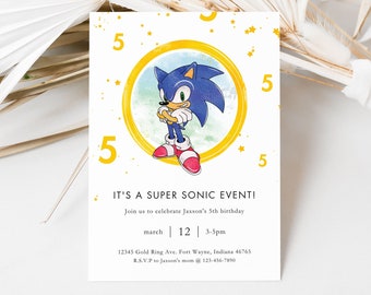 Personalized Sonic the hedgehog themed birthday party invitation for boys or girls, digital download