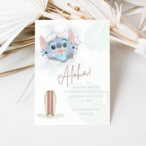 Invito alla festa di compleanno a tema Stitch, download digitale