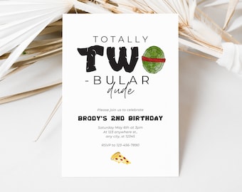 Two-bular Turtle themed 2nd birthday party invitation, digital download