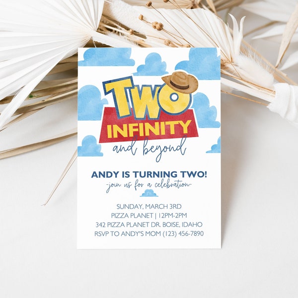 Two Infinity and Beyond themed birthday party invitation, digital download