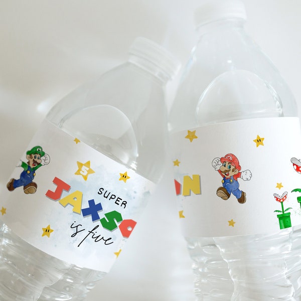Super Mario water bottle label for birthday party for boys or girls, digital download