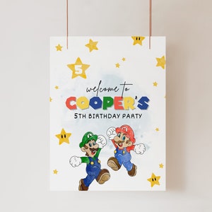 Super Mario Welcome Poster for birthday party for boys or girls, digital download