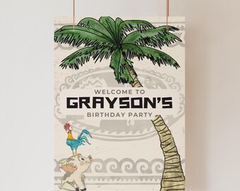 Moana Themed Welcome Poster for birthday party for boys or girls, digital download