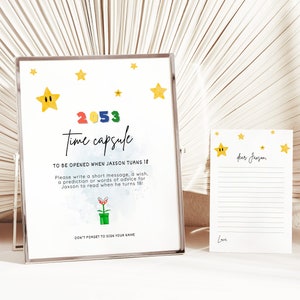 Personalized Super Mario Time Capsule Keepsake for first birthday party, digital download