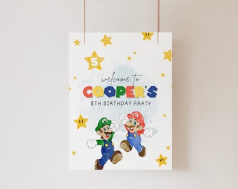 Super Mario Welcome Poster for birthday party for boys or girls, digital download
