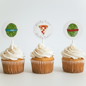 Turtle themed cupcake toppers for birthday party, digital download