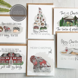 Divertido juego de tarjetas de felicitación de Navidad solo en casa de 6 DESCARGA DIGITAL