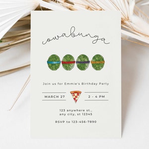 Turtle themed birthday party invitation, digital download