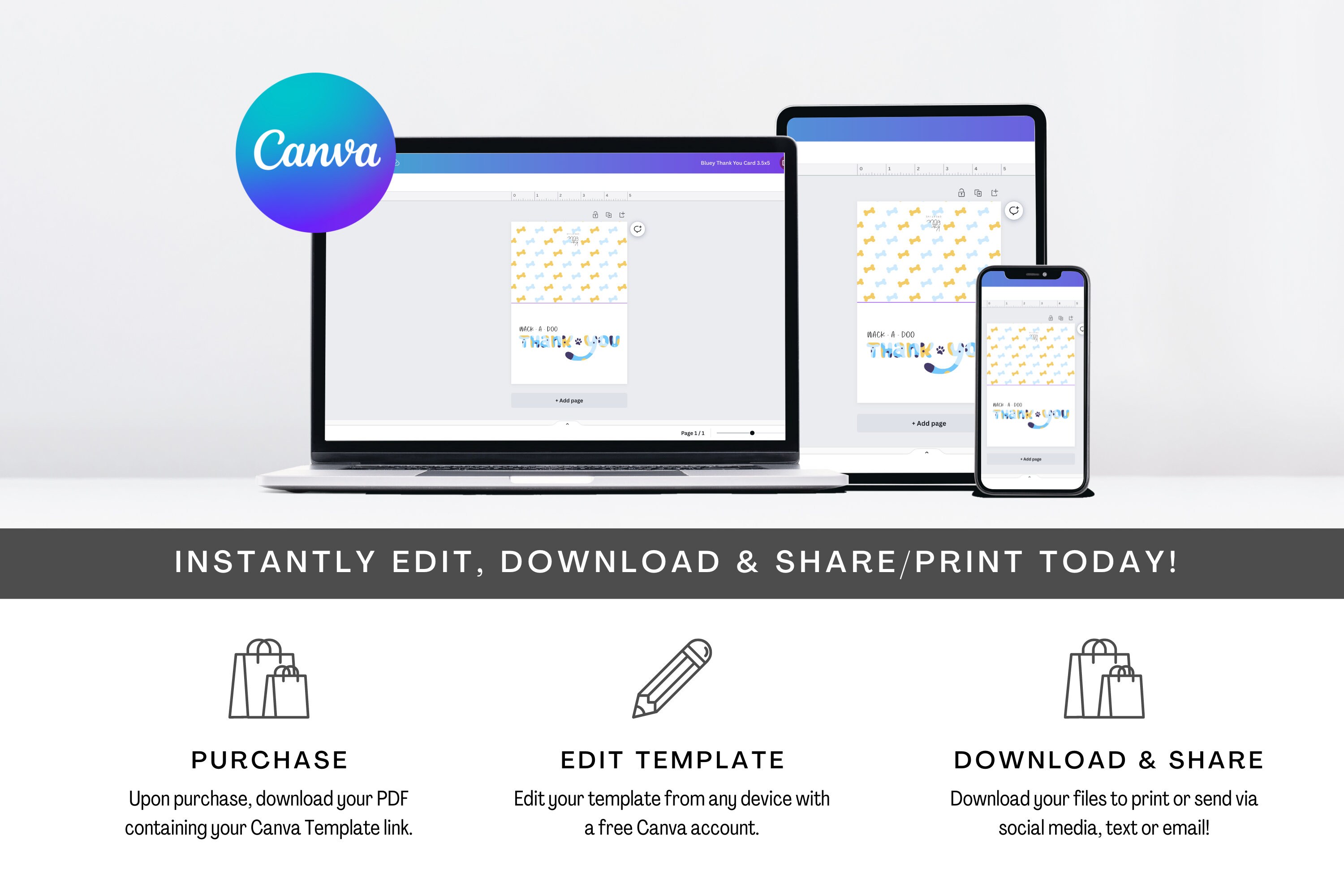 Blue Dog Themed Thank You Card Digital Download Etsy