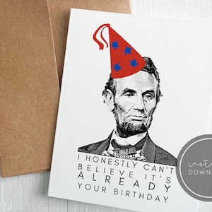 Divertente biglietto di auguri di compleanno di Abe Lincoln DOWNLOAD DIGITALE