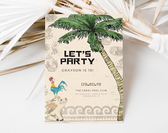 Moana themed birthday party invitation, digital download