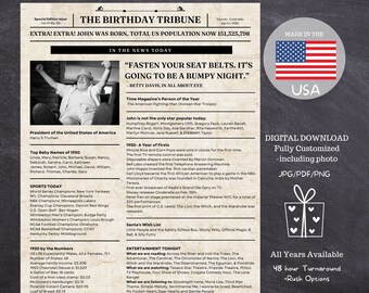 The Birthday Tribune- Digital Birthday Newspaper for ANY Age/Year