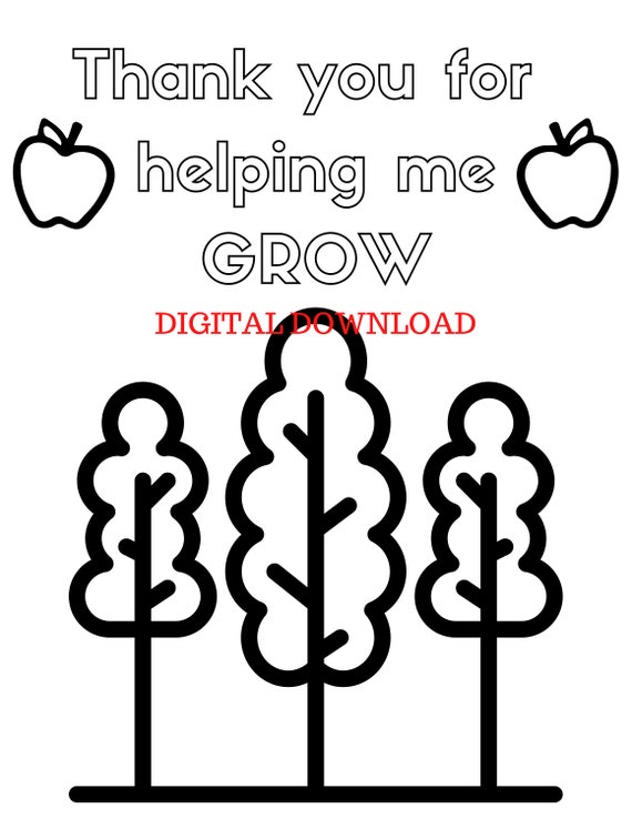 Thank You For Helping Me Grow Coloring Page Etsy