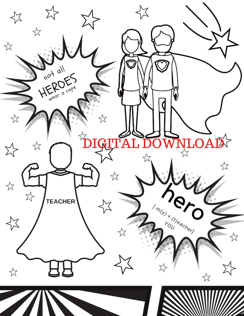 Hero Teacher Coloring Page - Etsy