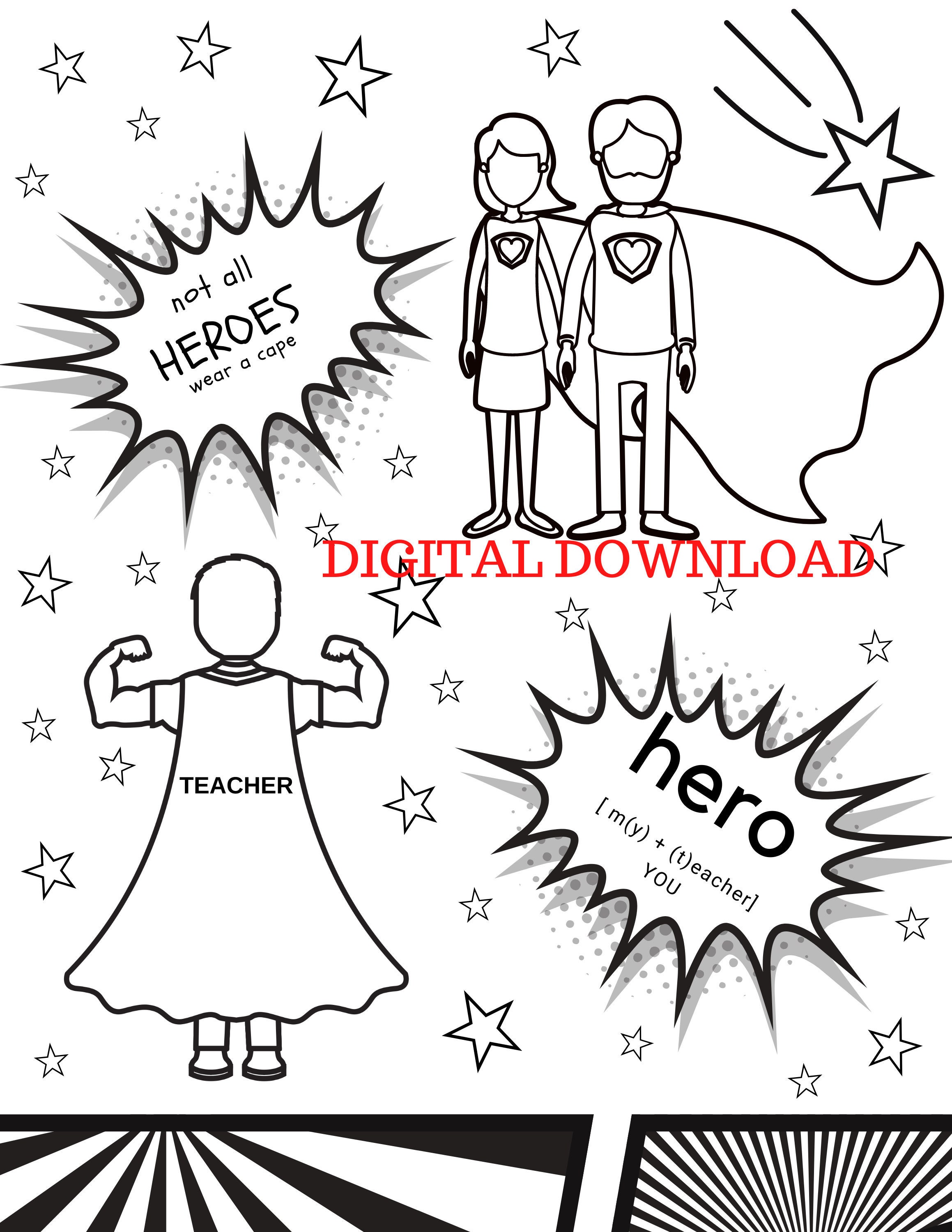 Hero Teacher Coloring Page - Etsy