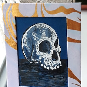 Original mini art skull drawing. Mock framed.