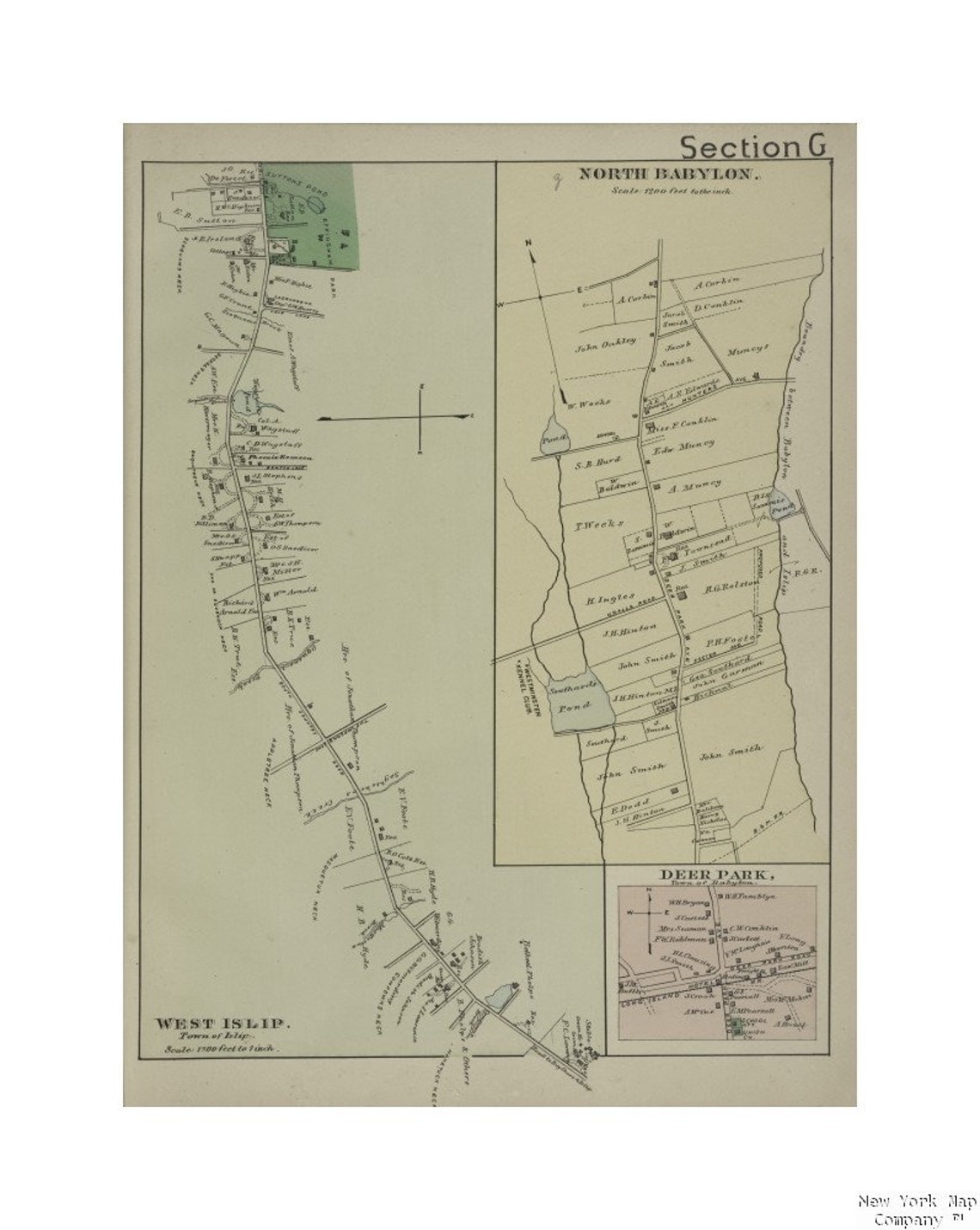 Map 1888 map of New York West Islip. Villag North Babylon. Etsy
