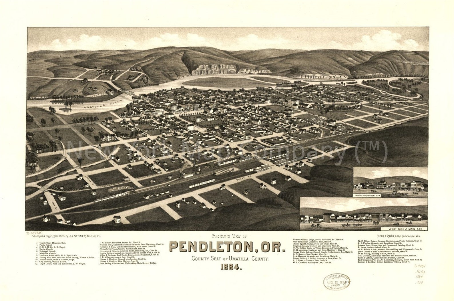 Map 1884 Map Panoramic View of Pendleton Or. County Seat of - Etsy