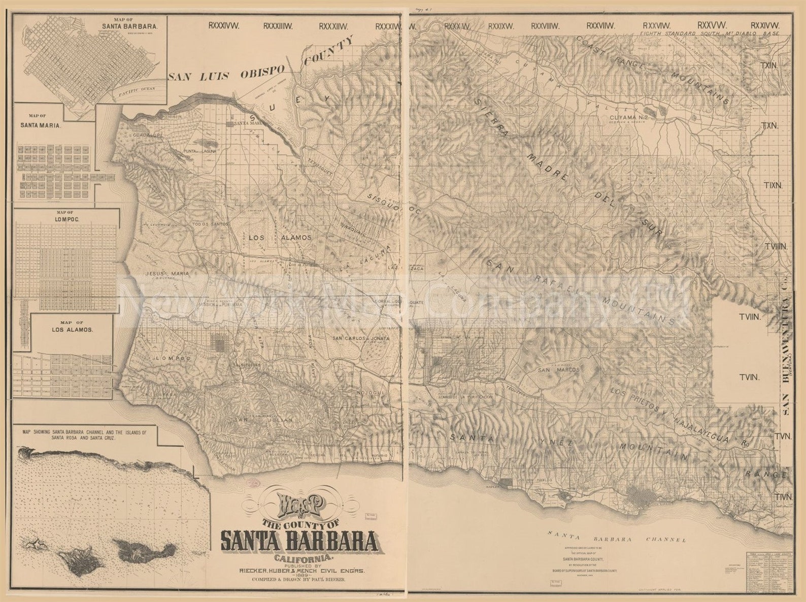 Map 1889 Map of the County of Santa Barbara California Etsy