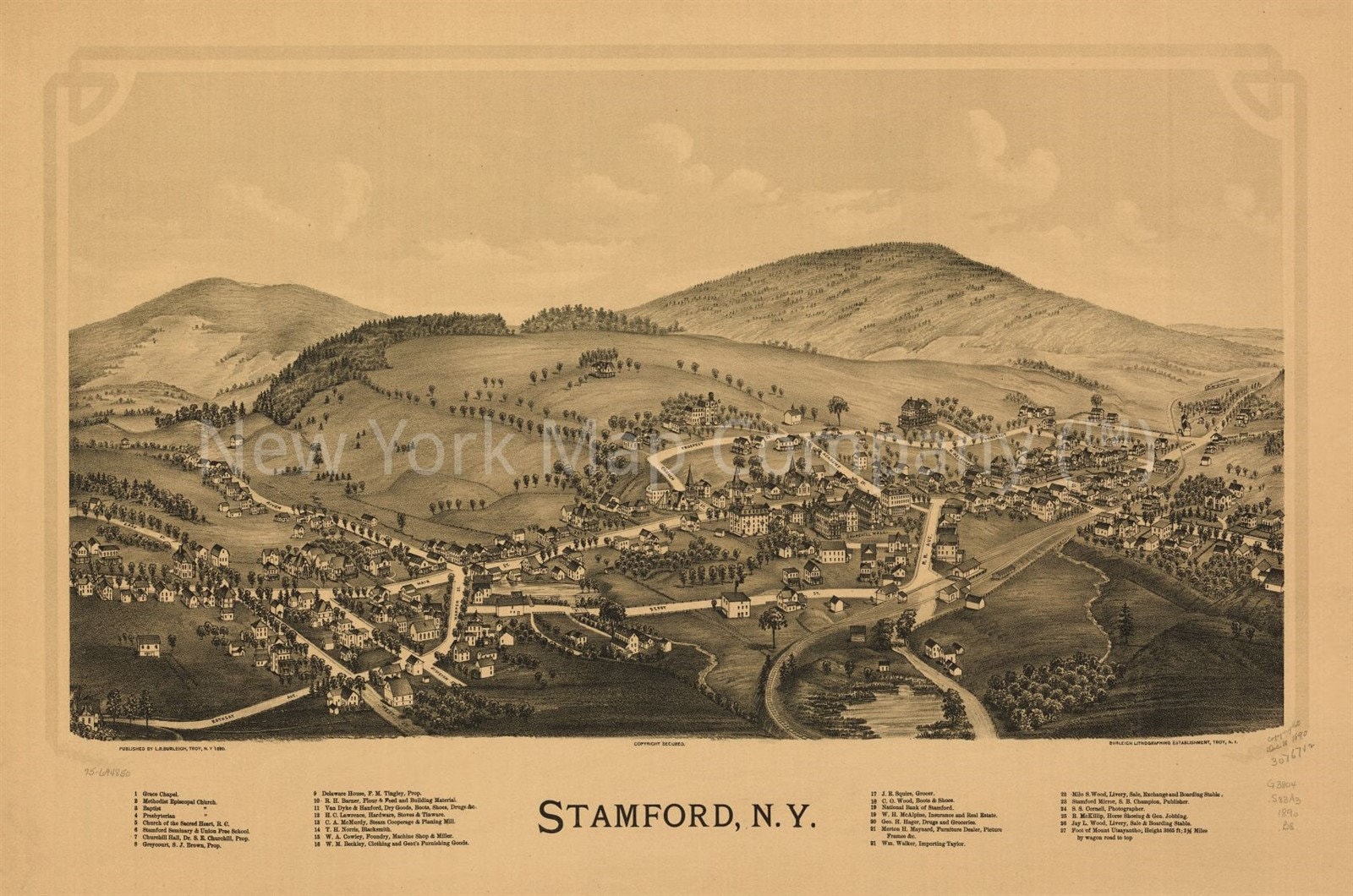Map 1890 Map Stamford N.Y New York State Stamford Etsy