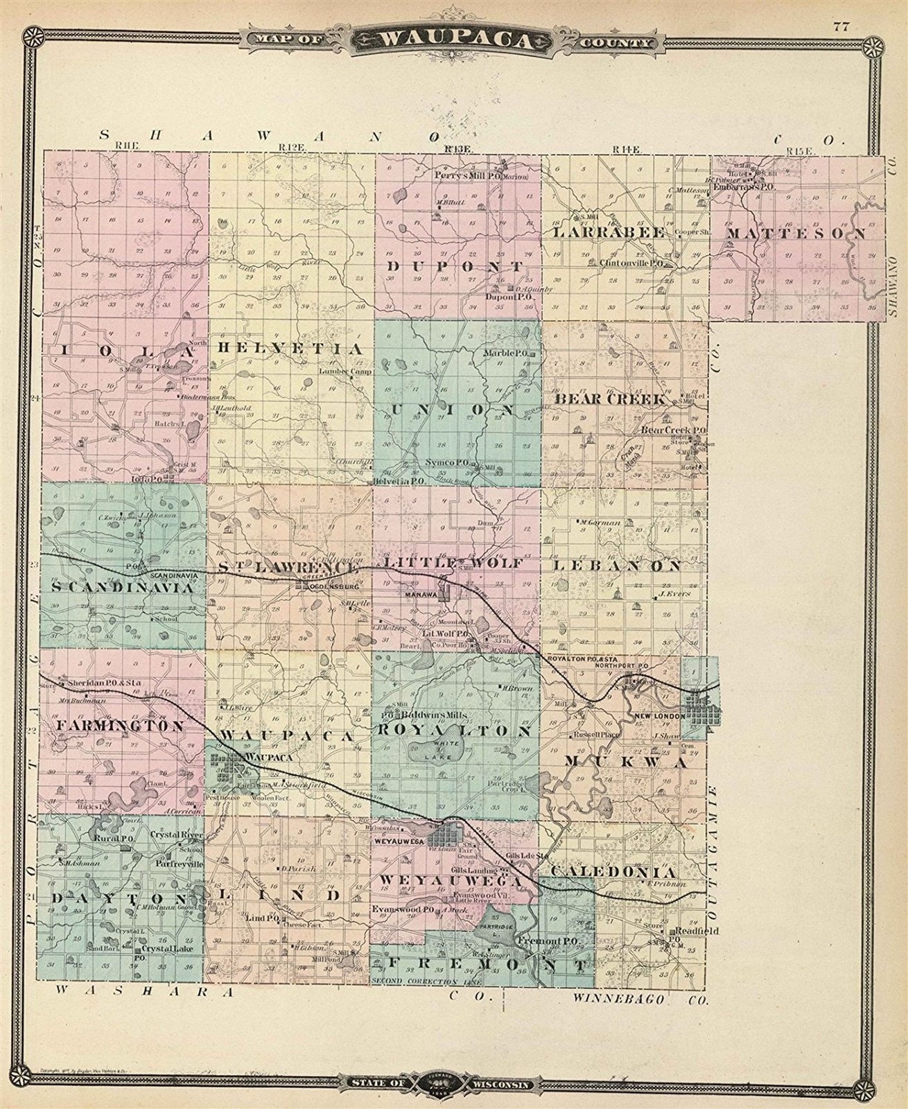 Map Map of Waupaca County State of Wisconsin. Copyright 1877 Etsy
