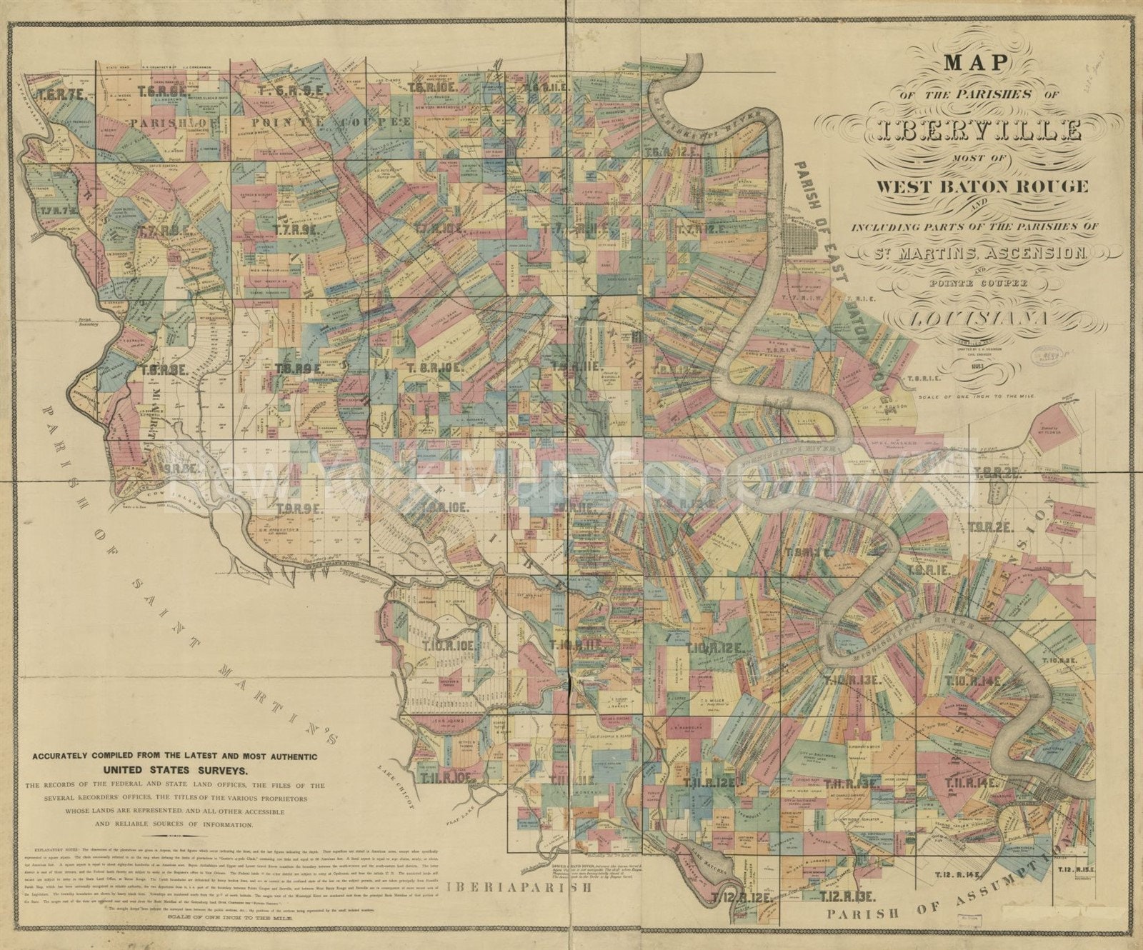 Map 1883 Map of the parishes of Iberville most of West Baton | Etsy
