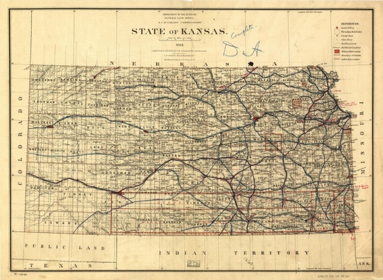 Map 1884 Map State of Kansas 1884 Compiled From the Etsy