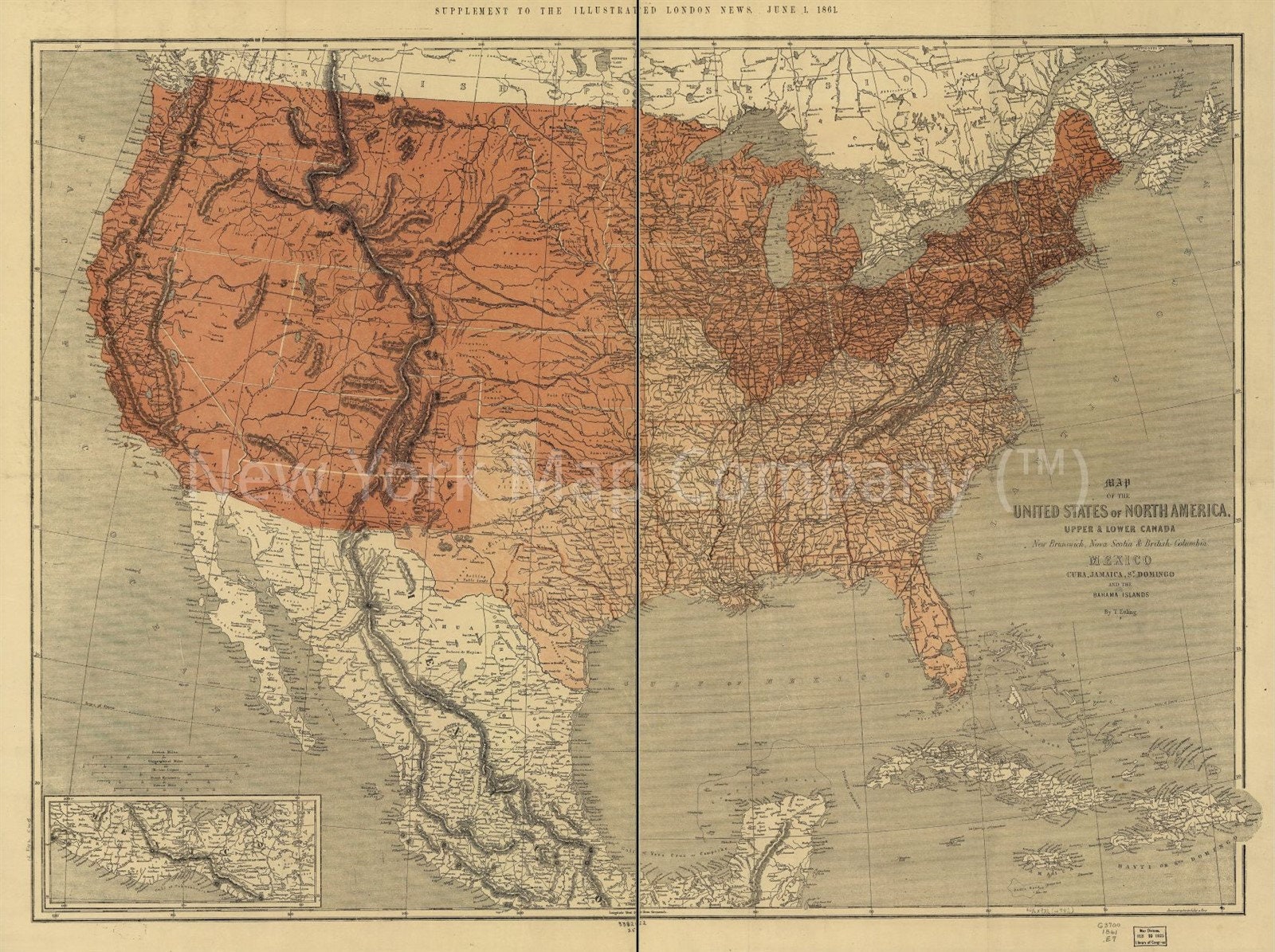 Map 1861 Map of the United States of North America Upper and | Etsy