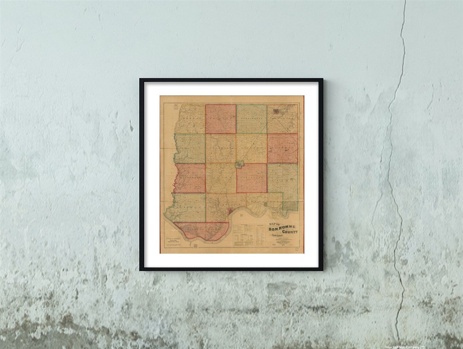 Map 1893 Map of Bon Homme County South Dakota Compiled and Etsy